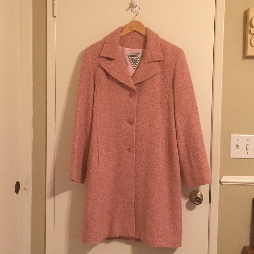 🎀 NWOT Pink Tweed Wool Coat Size= Medium or 8